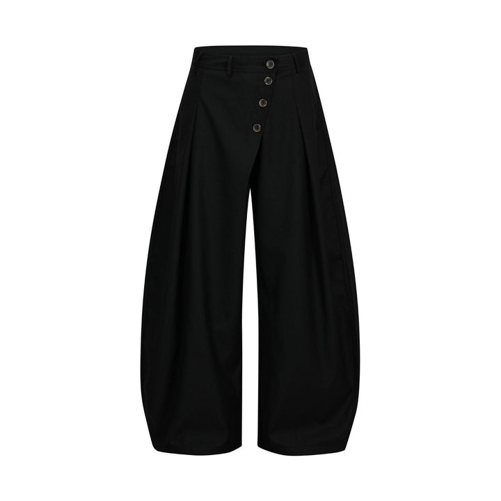 Damen Modische Weitgeschnittene Hose mit Knopfdetails Echoarchiv
