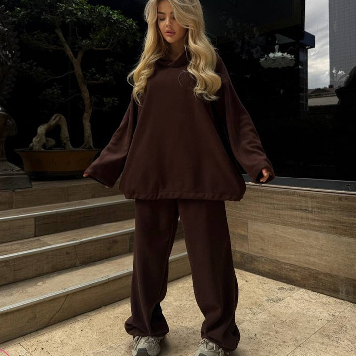 Damen Kuscheliges Oversize-Hoodie-Set mit weichgefütterter Kapuze und palazzoähnischer Loungehose – Auréline