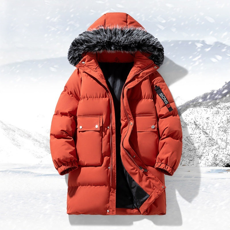 Herrlicher längerer gesteppter Winterparka mit Kapuze und Kunstfellbesatz – Marzano