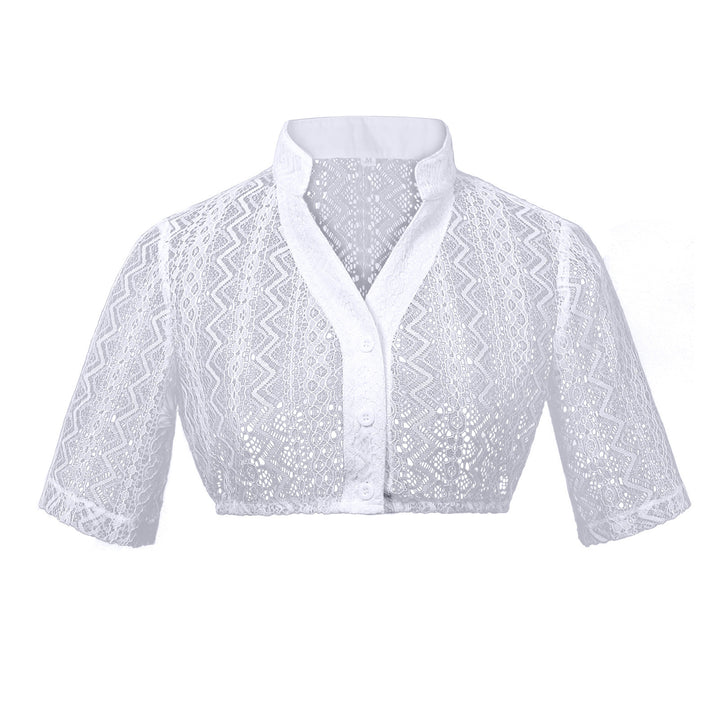 Damen nan Spitzenbolero Bluse mit Stehkragen, 3/4 Ärmeln und Bindeband Echo Archiv