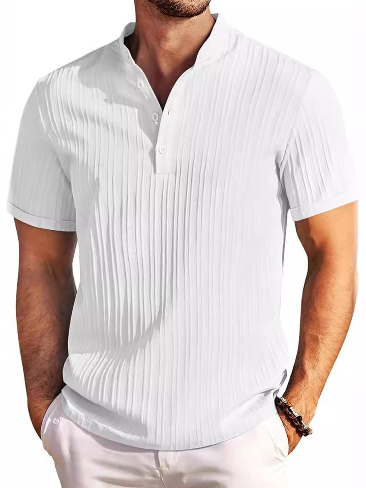 Herren modisches Kurzarm-Hemd mit strukturiertem Design und Knopfleiste Echoarchiv