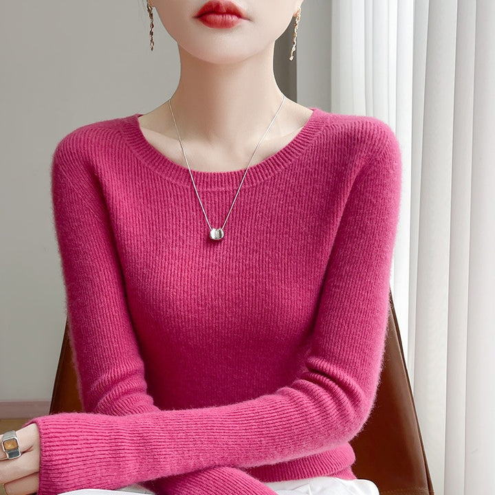 Damen Taillierter Rundhals-Pullover aus fein gerippter Kaschmir‑Optik Echoarchiv