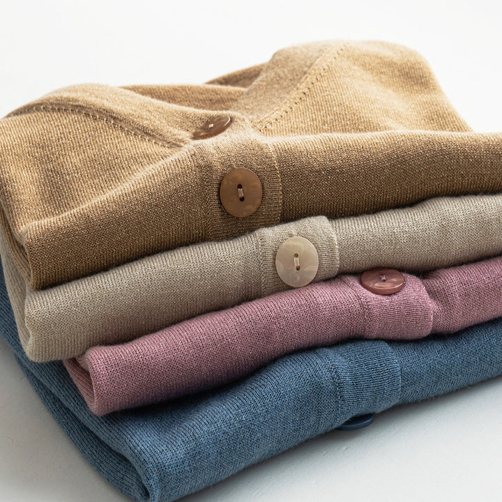 Damen Leichter V‑Ausschnitt-Cardigan mit seitlichem Saumschlitz und geripptem Bund Echoarchiv