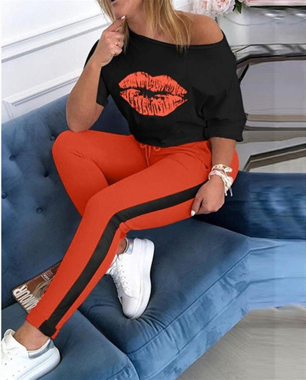 Damen stylisches T-Shirt mit Lippenmotiv Echoarchiv