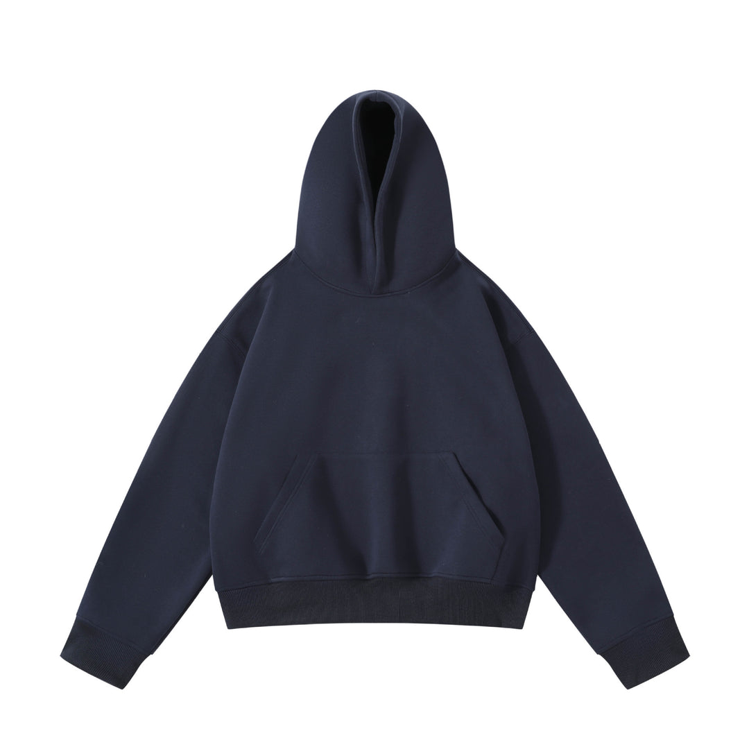 Unisex schwerer Oversize-Kapuzenpullover mit doppellagiger Kapuze Kängurutasche und breitem Rippbund Echo Archiv