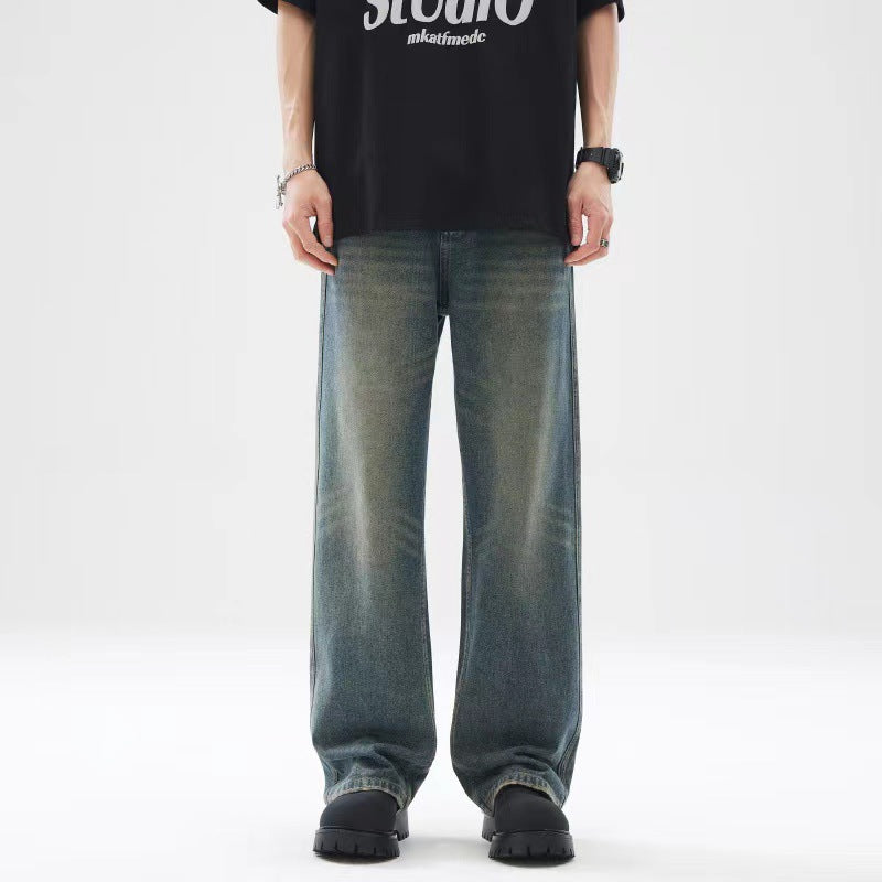 Herren Baggy-Jeans mit tiefem Schritt, verwaschener Vintage-Denim und geradem Bein Echo Archiv