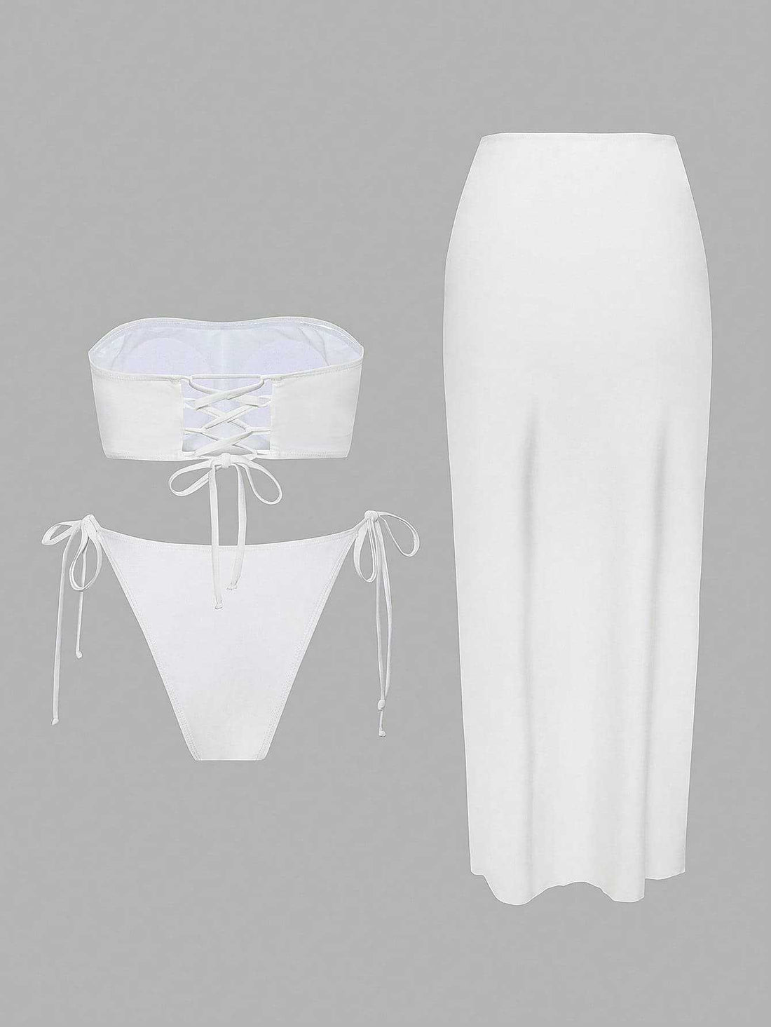 Damen Bikini-Set mit elegantem Bandeau-Oberteil und verspieltem Maxirock – Maréssa