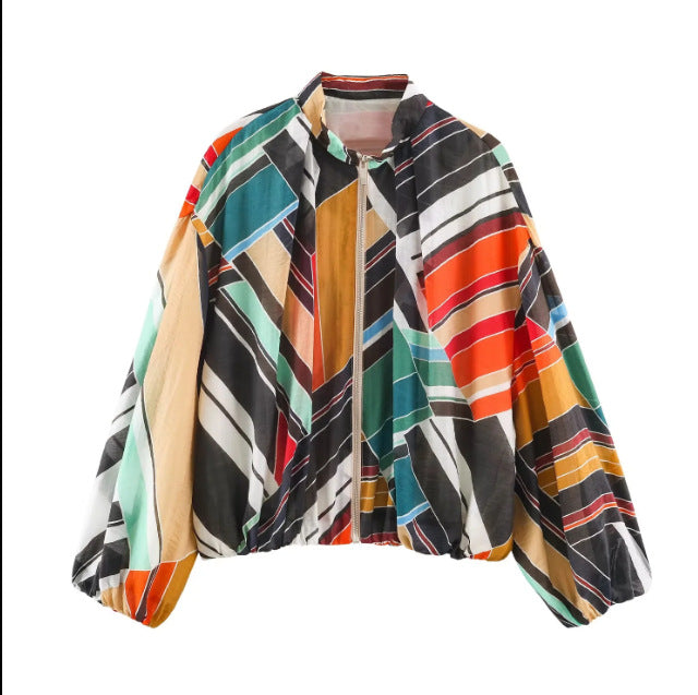 Damen Oversized Bomberjacke aus leichtem Gewebe mit Stehkragen, Reißverschluss und elastischem Saum Echo Archiv