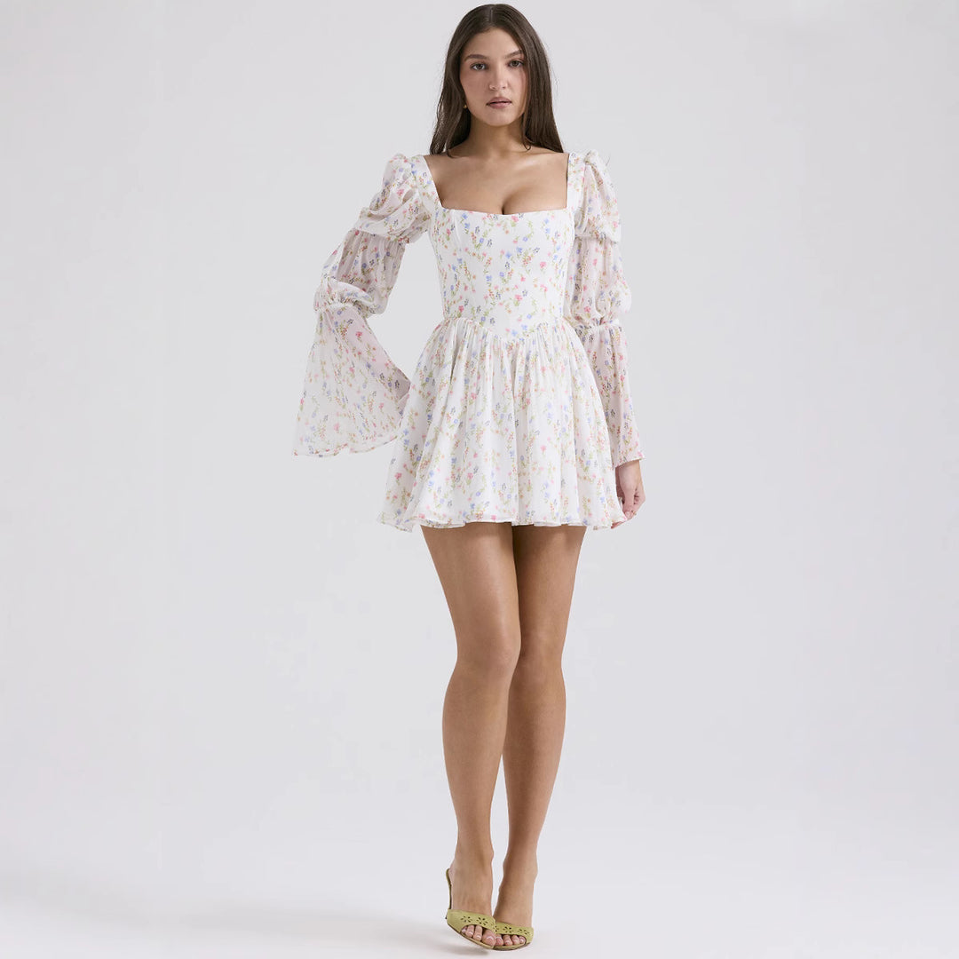 Damen Minikleid mit Ballonärmeln und floralen Mustern Echo Archiv