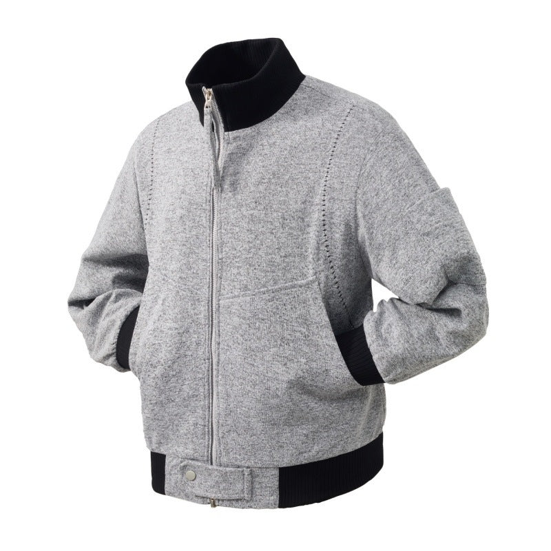 Herren Wollmischung Bomberjacke mit Stehkragen, gerippten Bündchen und Utility-Arm-Tasche – Brevano