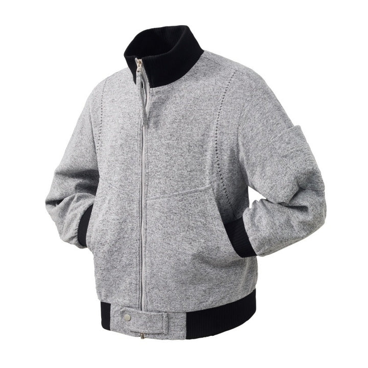 Herren Wollmischung Bomberjacke mit Stehkragen, gerippten Bündchen und Utility-Arm-Tasche – Brevano