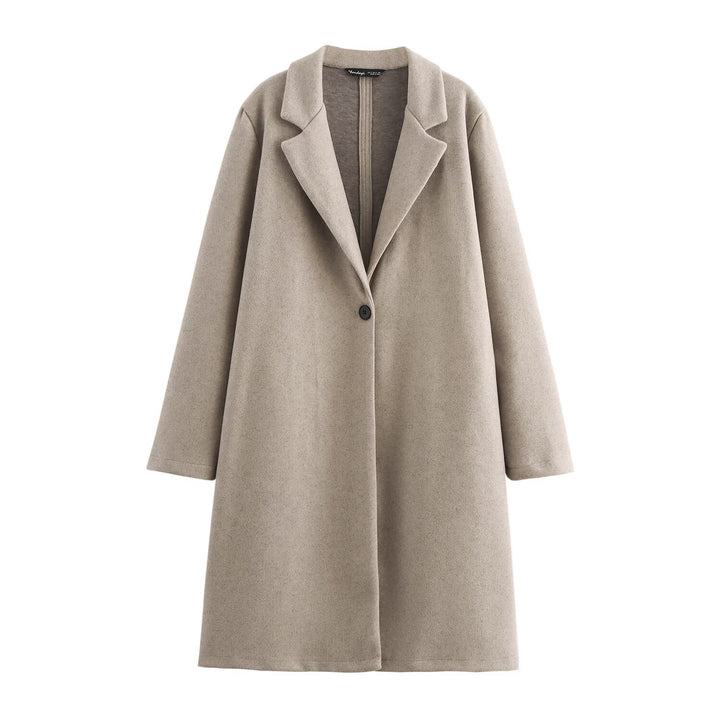 Damen Puristischer Longline-Mantel mit Reverskragen, Ein-Knopf‑Verschluss und weichem Filzfinish Echo Archiv