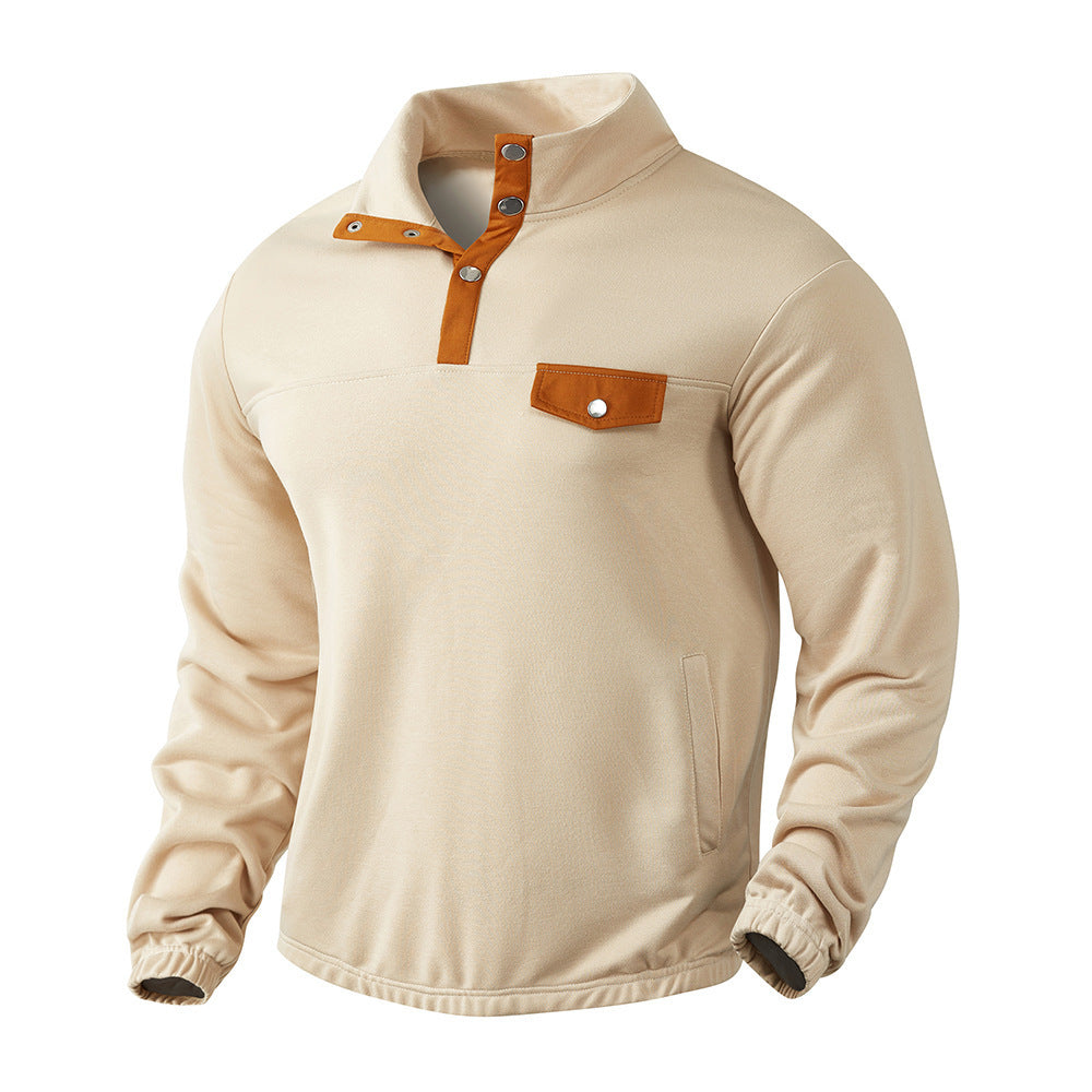 Herren Stehkragen Pullover mit Lederdetails Echoarchiv