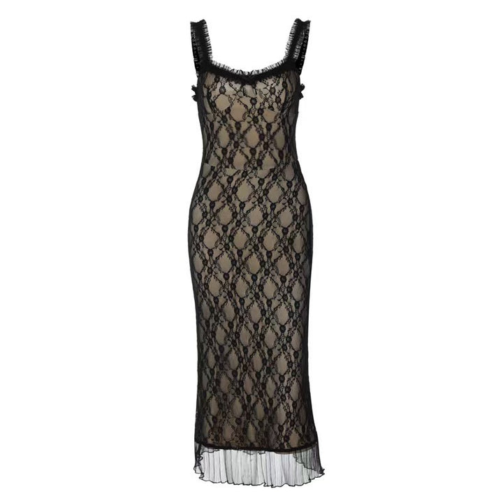 Damen Spitzenkleid mit transparentem Design und eleganten Rüschendetails Echo Archiv
