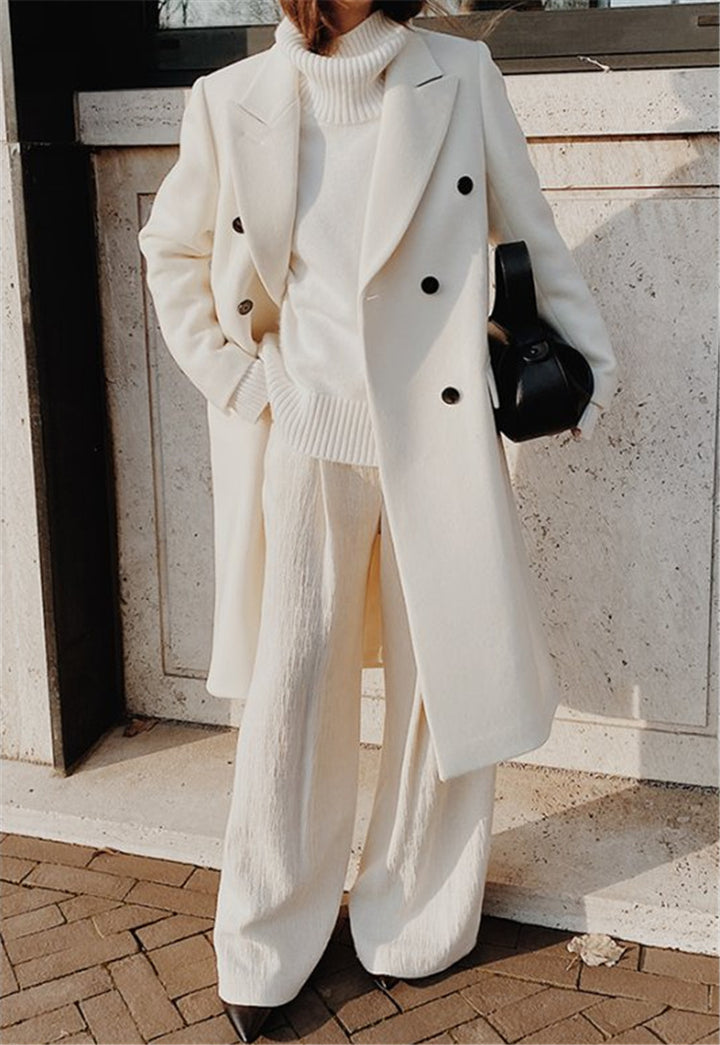 Frauen Doppelreiher Wollmischung Mantel mit oversized Schnitt und breiten Revers Echoarchiv