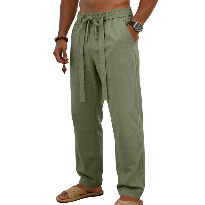 Herren nan leichte Leinen-Loungehose mit elastischem Tunnelzug, dekorativer Bundfalte und geradem Bein Echo Archiv