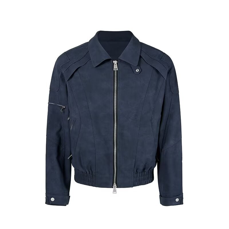 Herren Kurzjacke aus Veloursleder-Optik mit Reißverschluss und elastischem Saum Echoarchiv