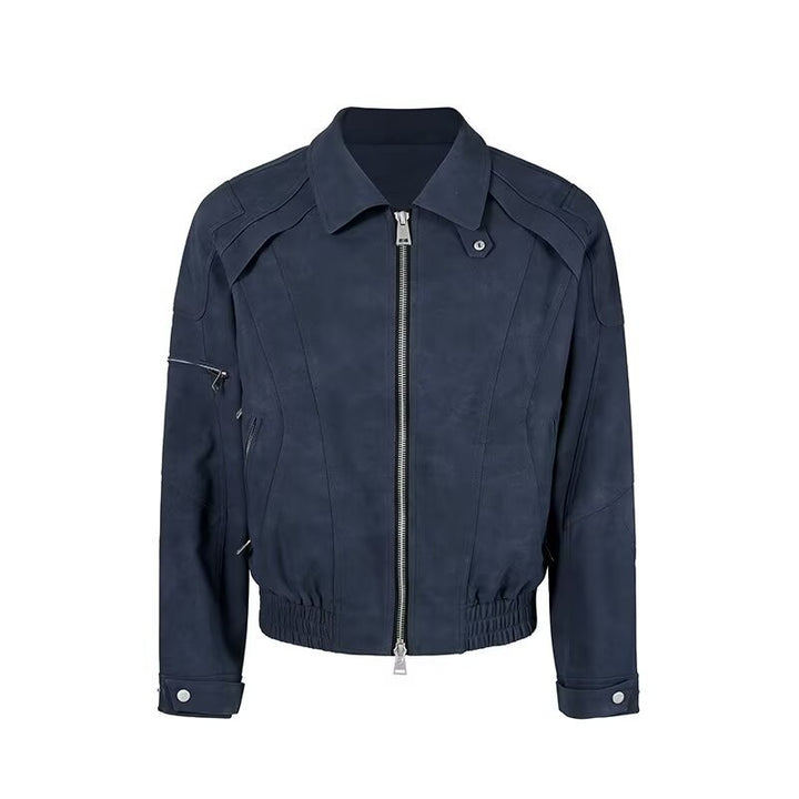 Herren Kurzjacke aus Veloursleder-Optik mit Reißverschluss und elastischem Saum Echoarchiv