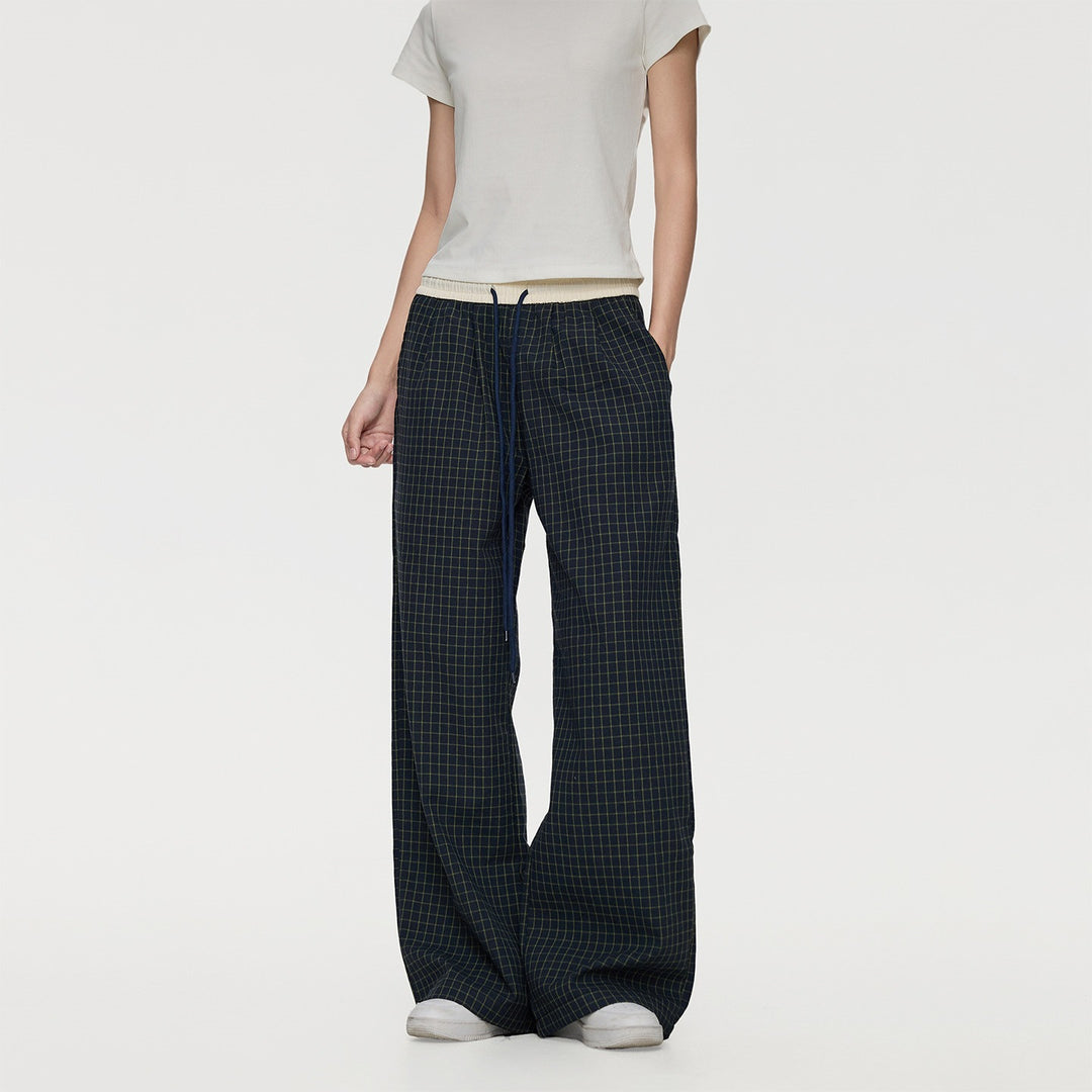 Damen Weite Relaxed-Loungehose mit Tunnelzugbund, Karo-Check & Eingrifftaschen Echoarchiv
