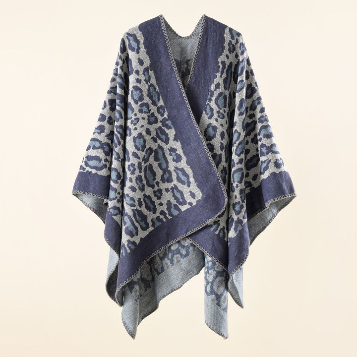 Damen Grobgewebter Jacquard‑Umhang mit Leo‑Print und offener Kimono‑Silhouette – Avérine