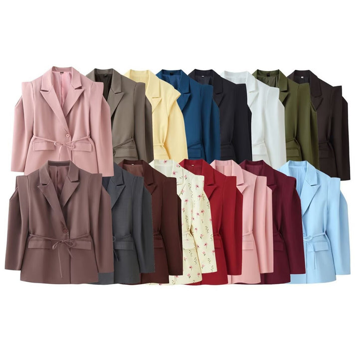 Damen nan taillierter Blazer mit Bindegürtel, Reverskragen und Schulterpolstern Echo Archiv