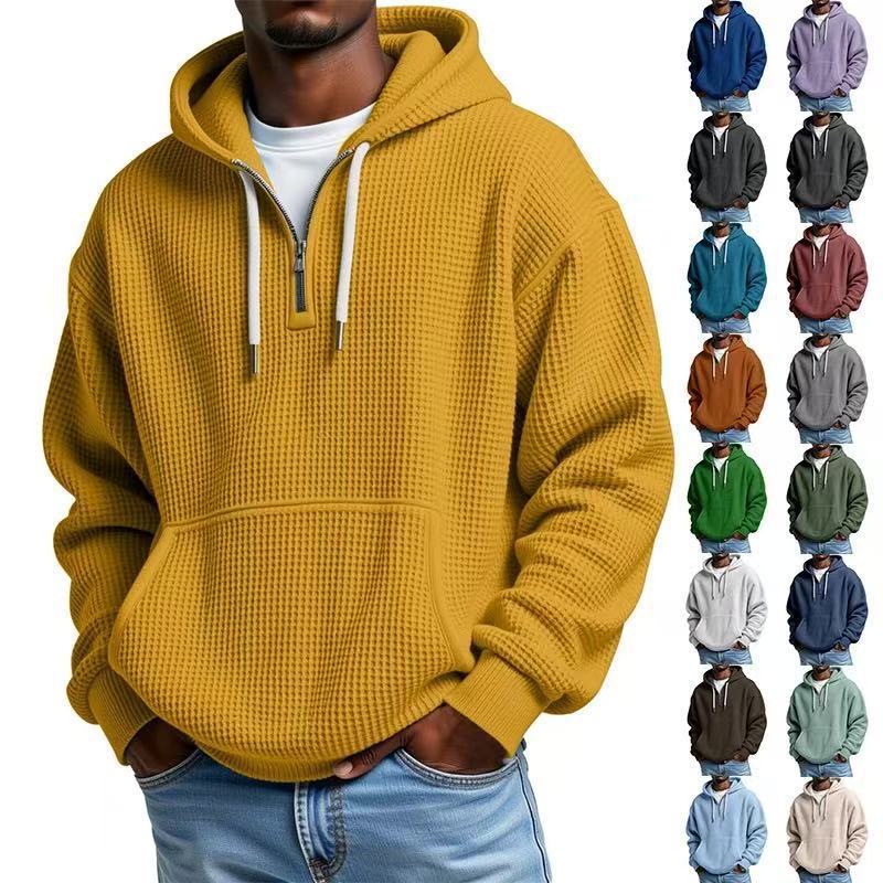 Herren Waffelstruktur-Hoodie mit halbem Reißverschluss und Kängurutasche Echo Archiv