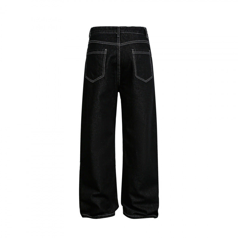Damen Weite High‑Waist Denim-Jeans mit asymmetrischer Knopfleiste und Kontrastnähten Echo Archiv