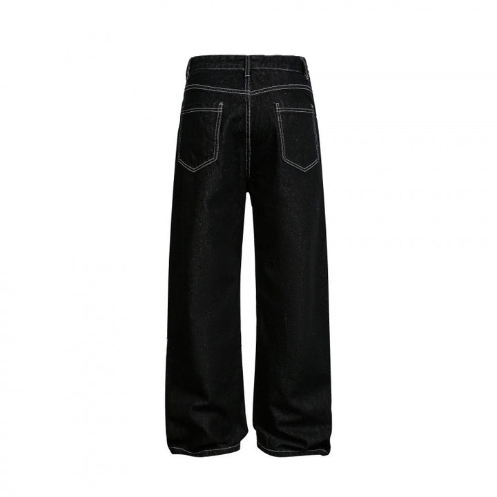 Damen Weite High‑Waist Denim-Jeans mit asymmetrischer Knopfleiste und Kontrastnähten Echo Archiv