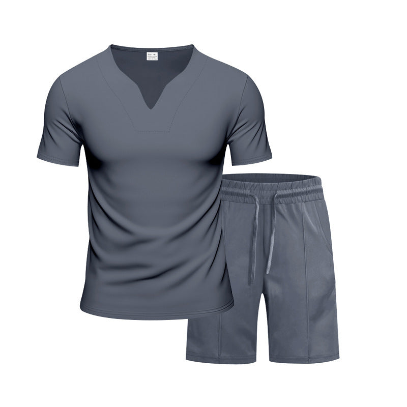 Herren Sportliches Freizeit-Set mit atmungsaktivem V-Ausschnitt T-Shirt und elastischen Shorts Echoarchiv