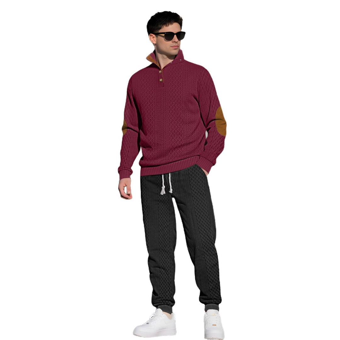 Herren Bequemer Strickpullover mit Stehkragen und modischen Knöpfen Echoarchiv