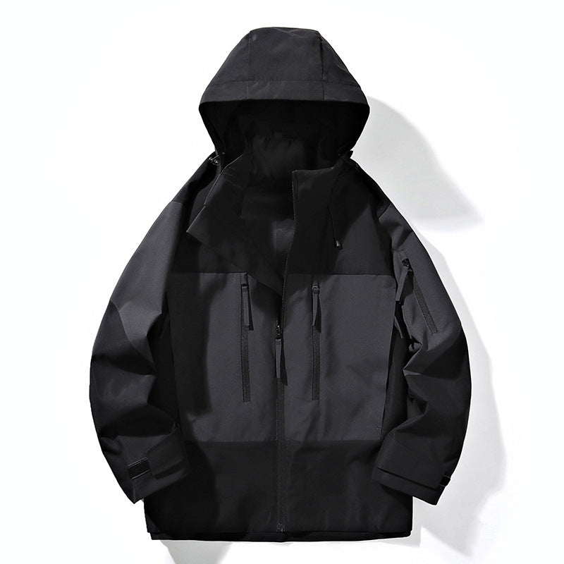 Herren Wasserabweisende Colorblock-Outdoorjacke mit Kapuze, Mehrfach-Reißverschlusstaschen und verstellbaren Bündchen Echo Archiv