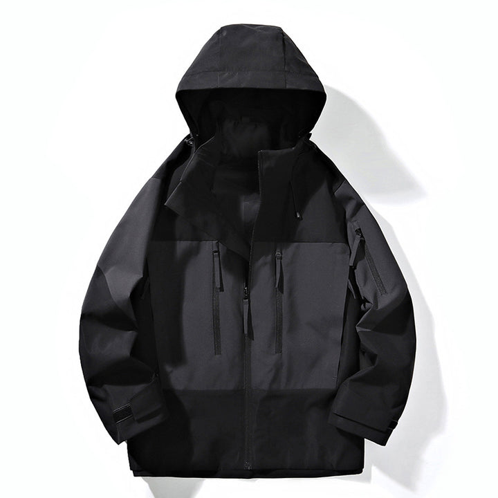 Herren Wasserabweisende Colorblock-Outdoorjacke mit Kapuze, Mehrfach-Reißverschlusstaschen und verstellbaren Bündchen Echo Archiv