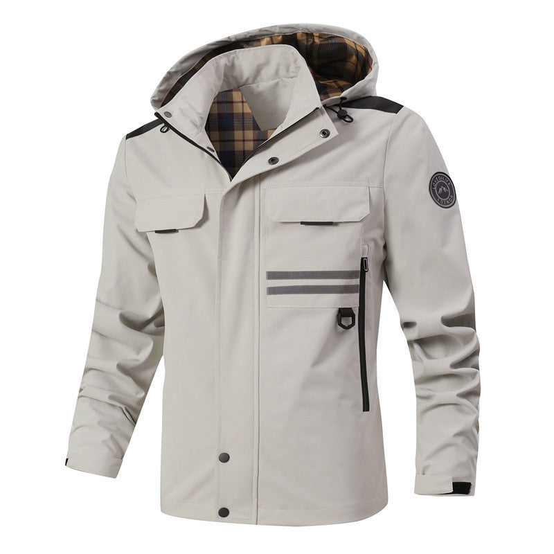 Herren Wasserdichte Fieldjacke mit Kapuze, reflektierenden Streifen und kariertem Innenfutter Echoarchiv