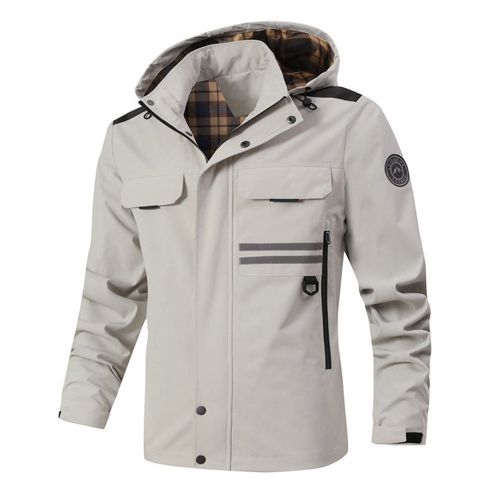 Herren Wasserdichte Fieldjacke mit Kapuze, reflektierenden Streifen und kariertem Innenfutter Echoarchiv