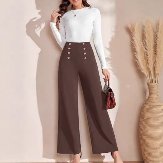 Damen nan hohe Taillenhose mit weitem Bein, maritim inspirierten Zierknöpfen Echo Archiv