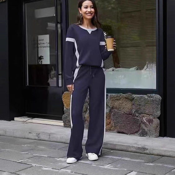 Damen sportives Lounge-Set mit weitem Sweatshirt, Palazzohose und seitlichen Kontraststreifen – Avérine