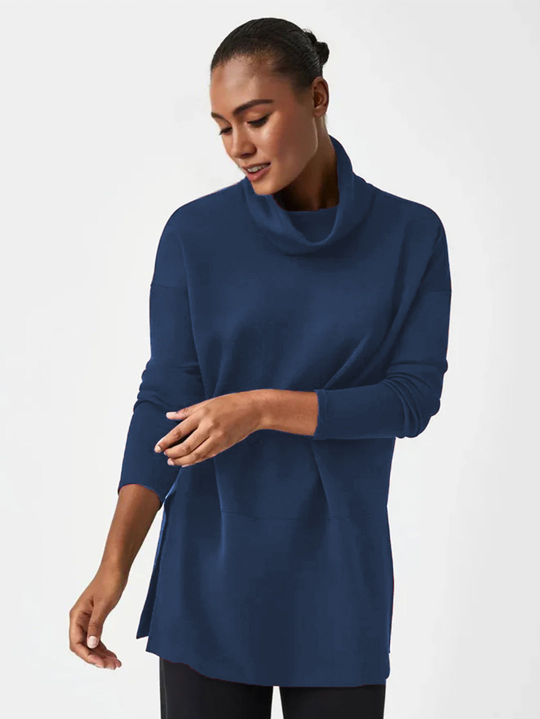 Damen Cozy Funnel Neck Tunika Pullover mit Übergrößen-Schnitt und seitlichen Schlitzen Echoarchiv