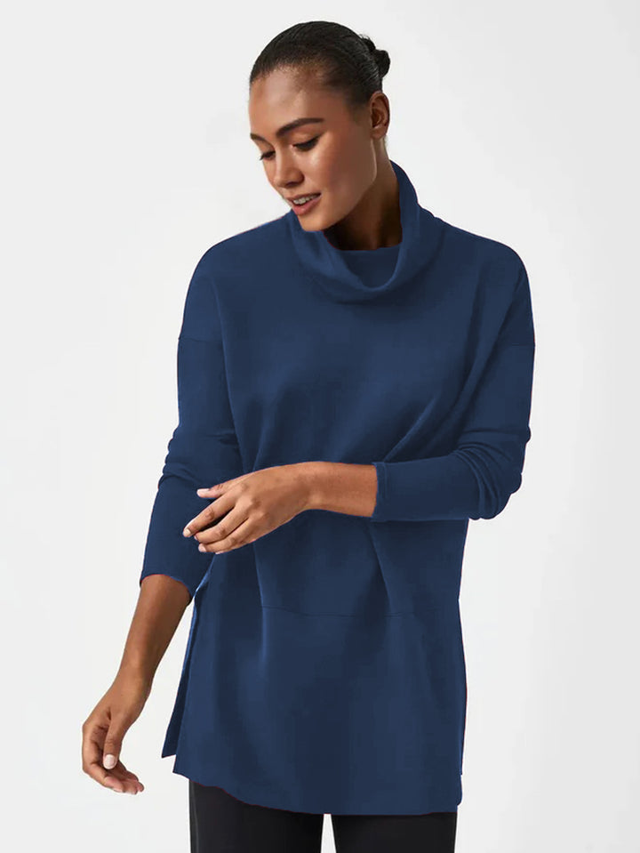 Damen Cozy Funnel Neck Tunika Pullover mit Übergrößen-Schnitt und seitlichen Schlitzen Echoarchiv