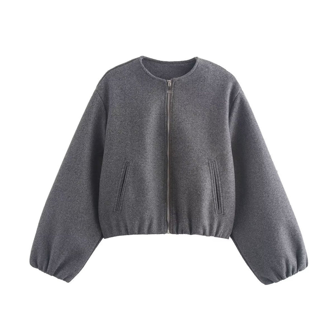 Damen bequeme und stylische Bomberjacke mit hohem Kragen und seitlichen Taschen Echoarchiv
