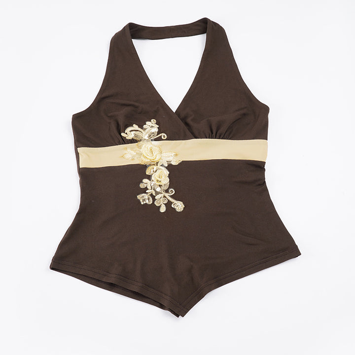 Damen eleganter Halter-Badeanzug mit luxuriösen Stickereien Echo Archiv