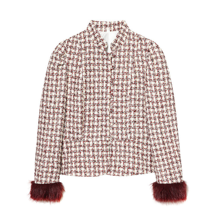 Damen Kurzblazer aus Bouclé‑Tweed mit Stehkragen und Kunstfellmanschetten Echo Archiv