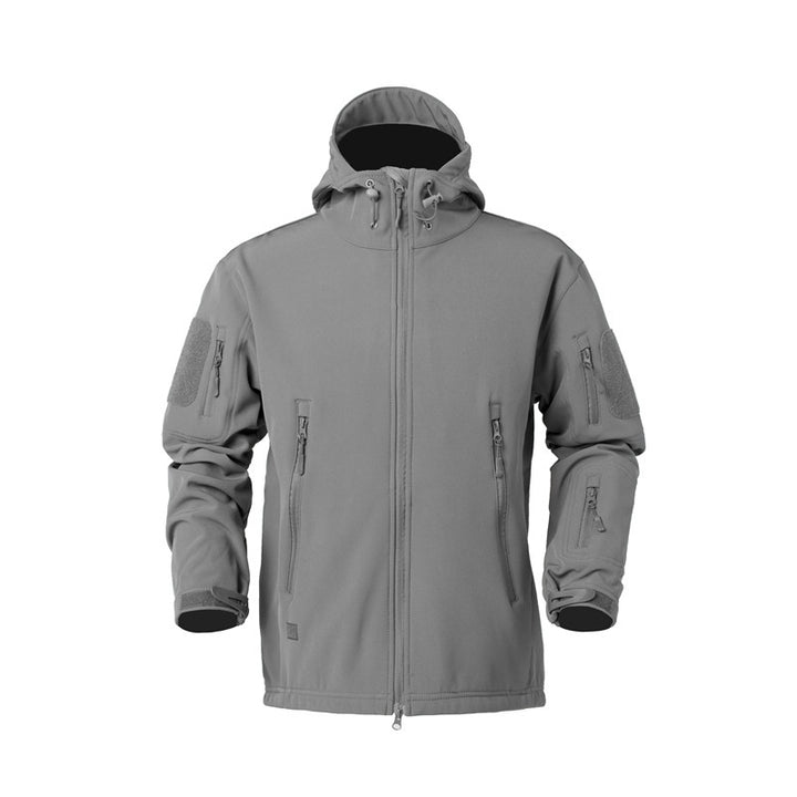 Herren taktische Softshelljacke mit zahlreichen Reißverschlusstaschen und verstellbarem Kapuzenkragen Echoarchiv