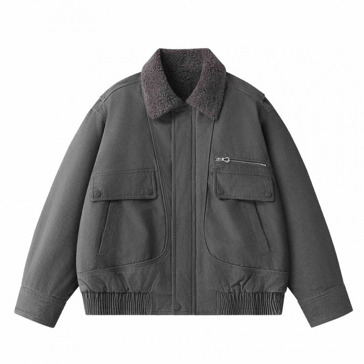 Herren Kurz geschnittener Canvas‑Fliegerblouson mit Sherpa‑Kragen und Multifunktions‑Taschen Echo Archiv