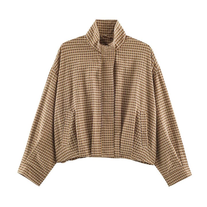 Damen Karo-Übergangsjacke im Oversize-Cropped-Schnitt mit hohem Stehkragen Echo Archiv