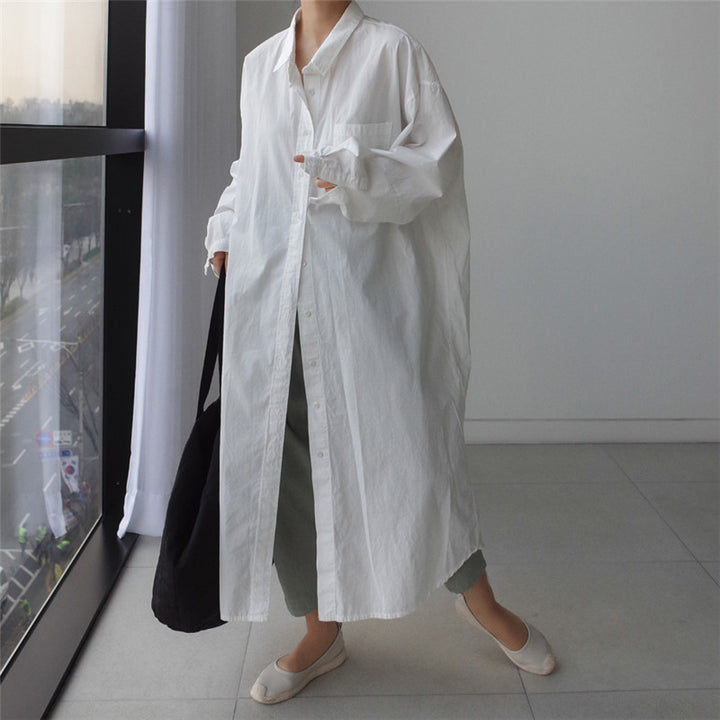 Damen Oversize-Hemdblusenkleid mit langer Knopfleiste und Brusttasche Echoarchiv