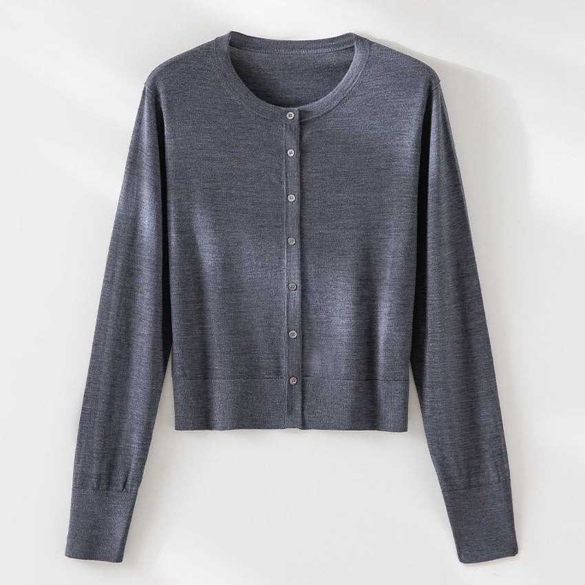 Damen Kurzgeschnittene Feinstrick-Cardigan mit Rundhalsausschnitt und tonaler Knopfleiste Echoarchiv