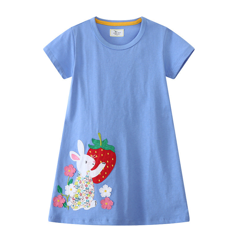 Mädchen Freizeitkleid mit niedlichem Hasen- und Erdbeer-Motiv Echo Archiv