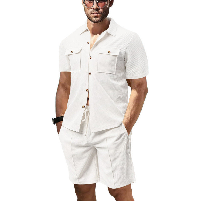 Herren lässiges Kurzarmhemd und Shorts Set mit praktischen Taschen Echoarchiv