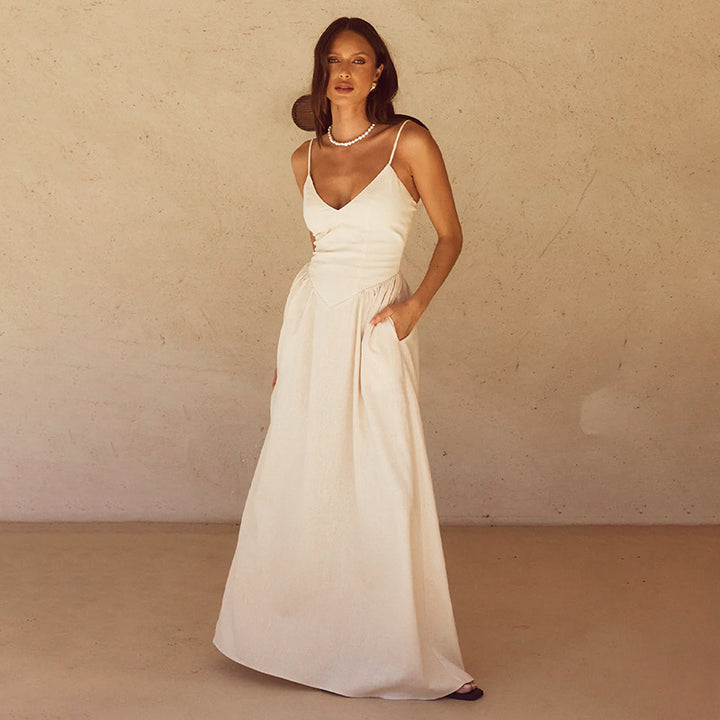 Damen Maxi-Kleid mit elegantem V-Ausschnitt und fließendem Rock Echo Archiv