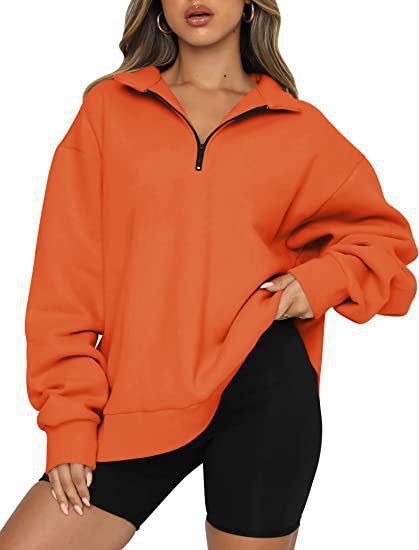 Damen nan oversized Sweatshirt mit halbem Reißverschluss, Stehkragen und überschnittener Schulter Echo Archiv